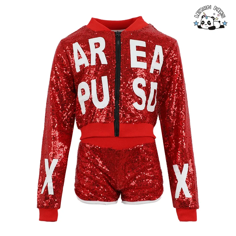 LEZONKIDS - Conjunto de Roupas de Dança Jazz Infantil Unissex com Lantejoulas para Meninas, Conjunto de Show de Hip-Hop